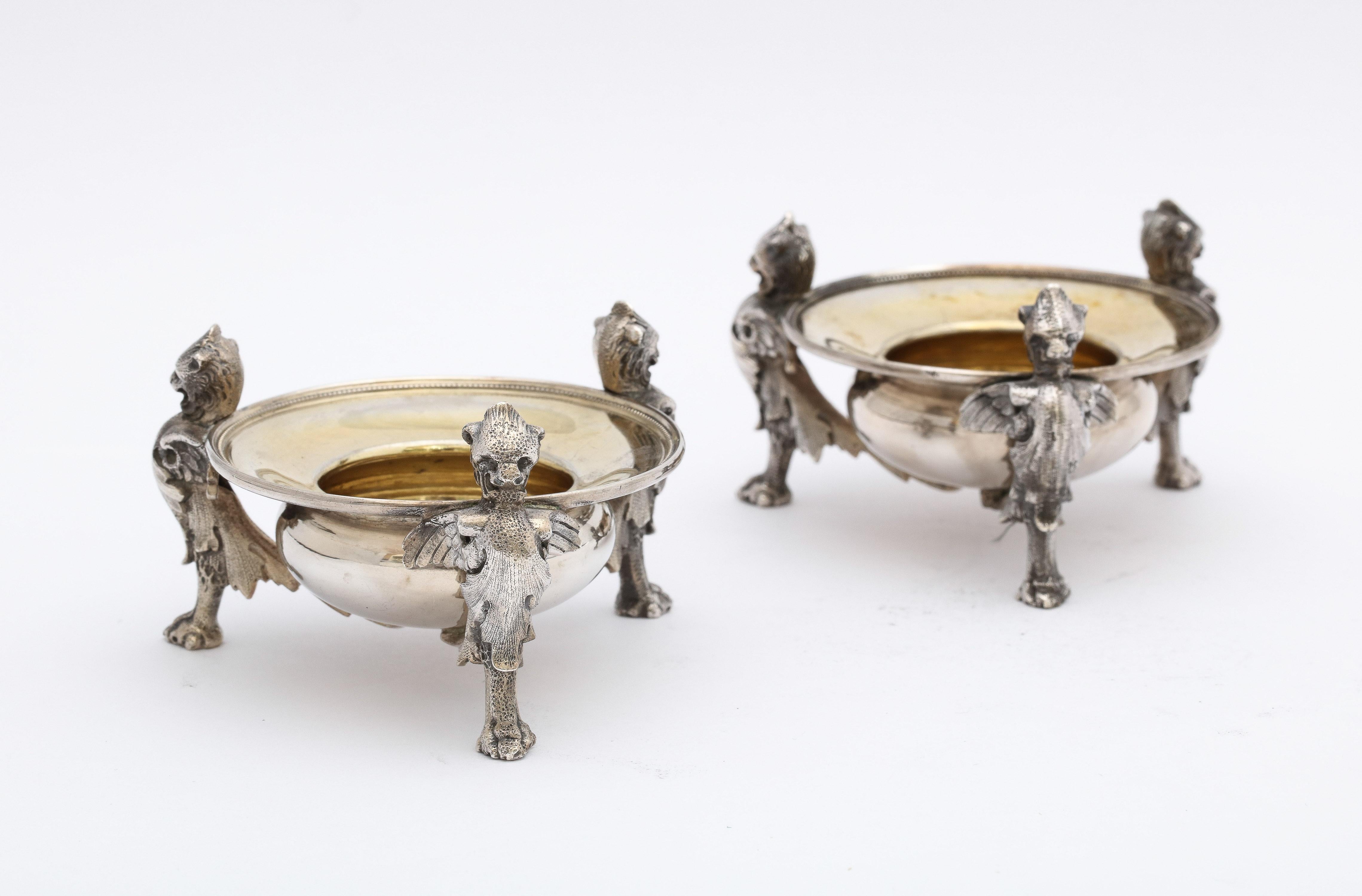 Pair of Neoclassical-Style Parcel Gilt Coin Silver Footed Salt Cellars By Gorham For Sale 8