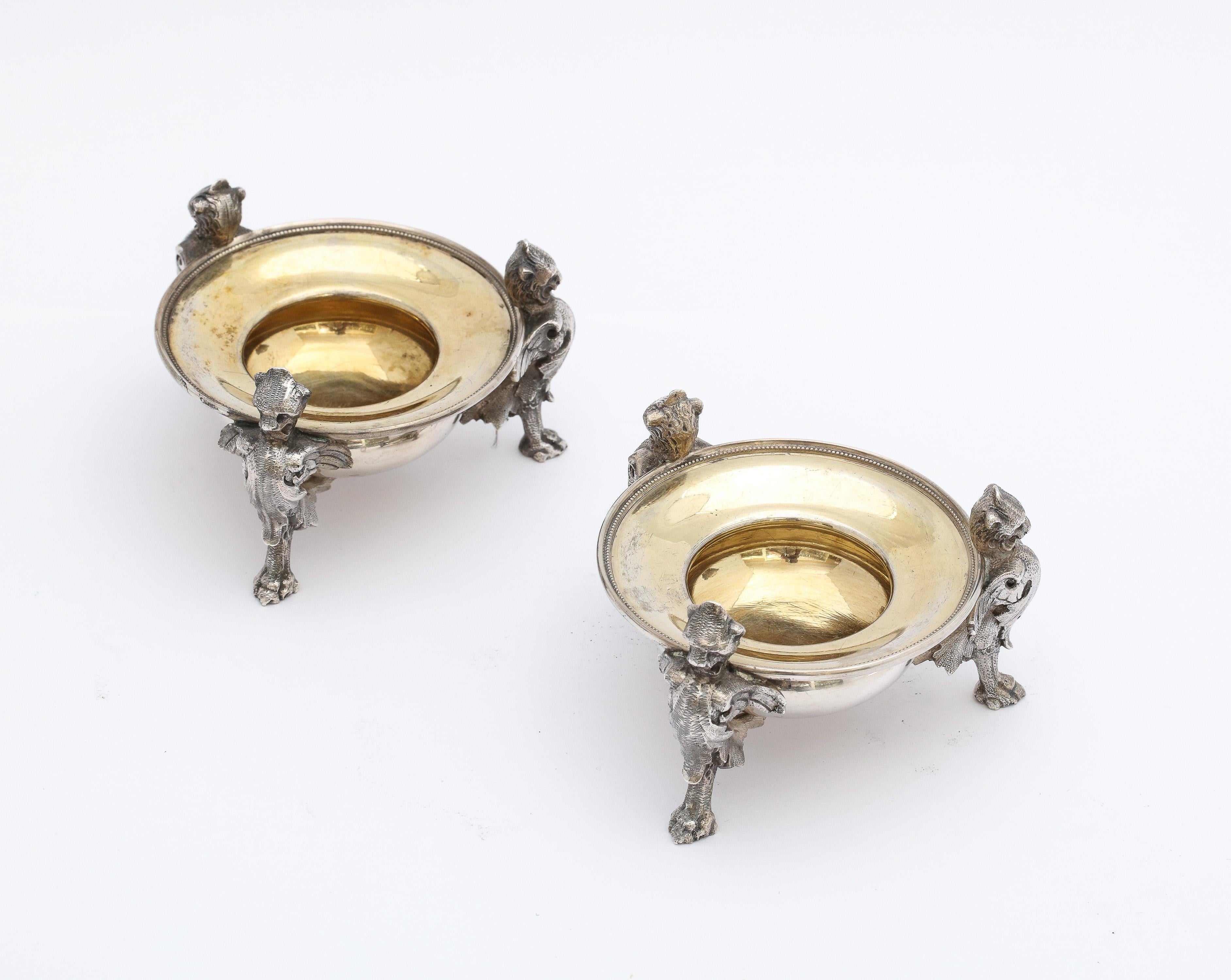 Mid-19th Century Pair of Neoclassical-Style Parcel Gilt Coin Silver Footed Salt Cellars By Gorham For Sale