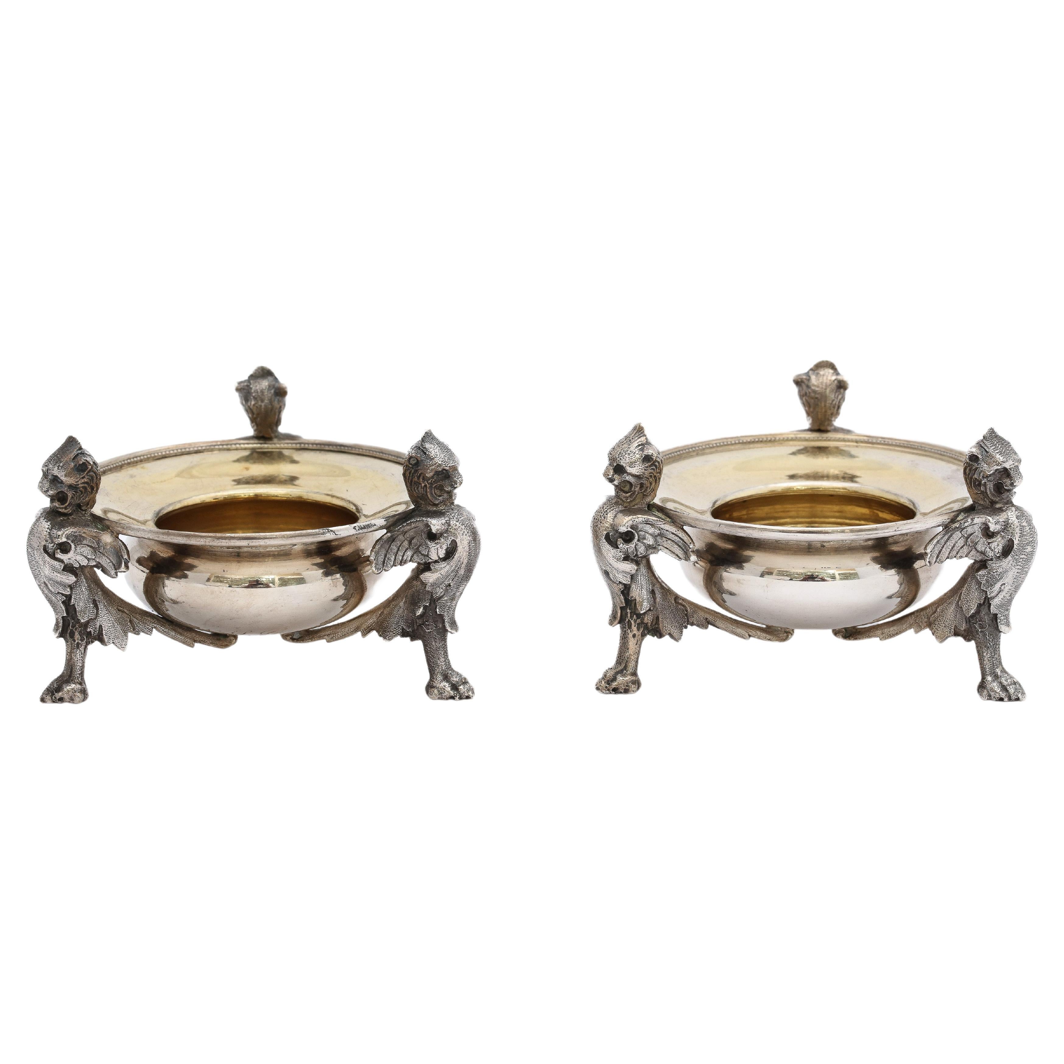 Pair of Neoclassical-Style Parcel Gilt Coin Silver Footed Salt Cellars By Gorham For Sale