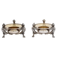 Pair of Neoclassical-Style Parcel Gilt Coin Silver Footed Salt Cellars By Gorham