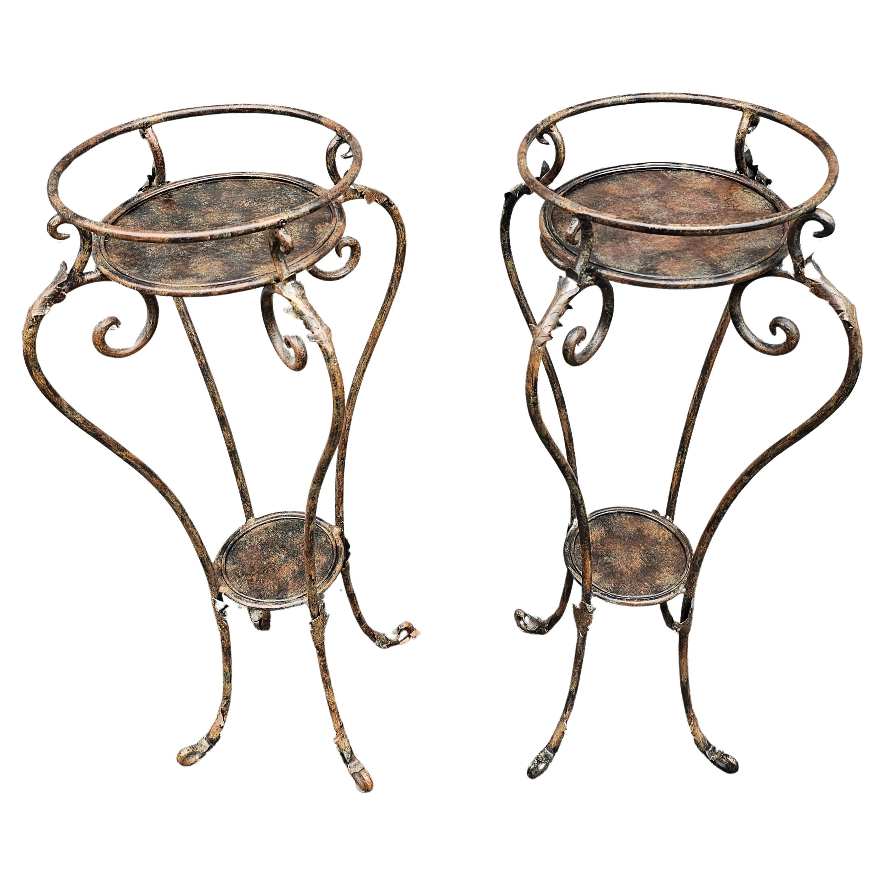 American Pair of Neoclassical Style Patinated Metal Planter Stands For Sale
