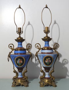 Pair of Neoclassical Style Porcelain and Gilt-Bronze Table Lamps
