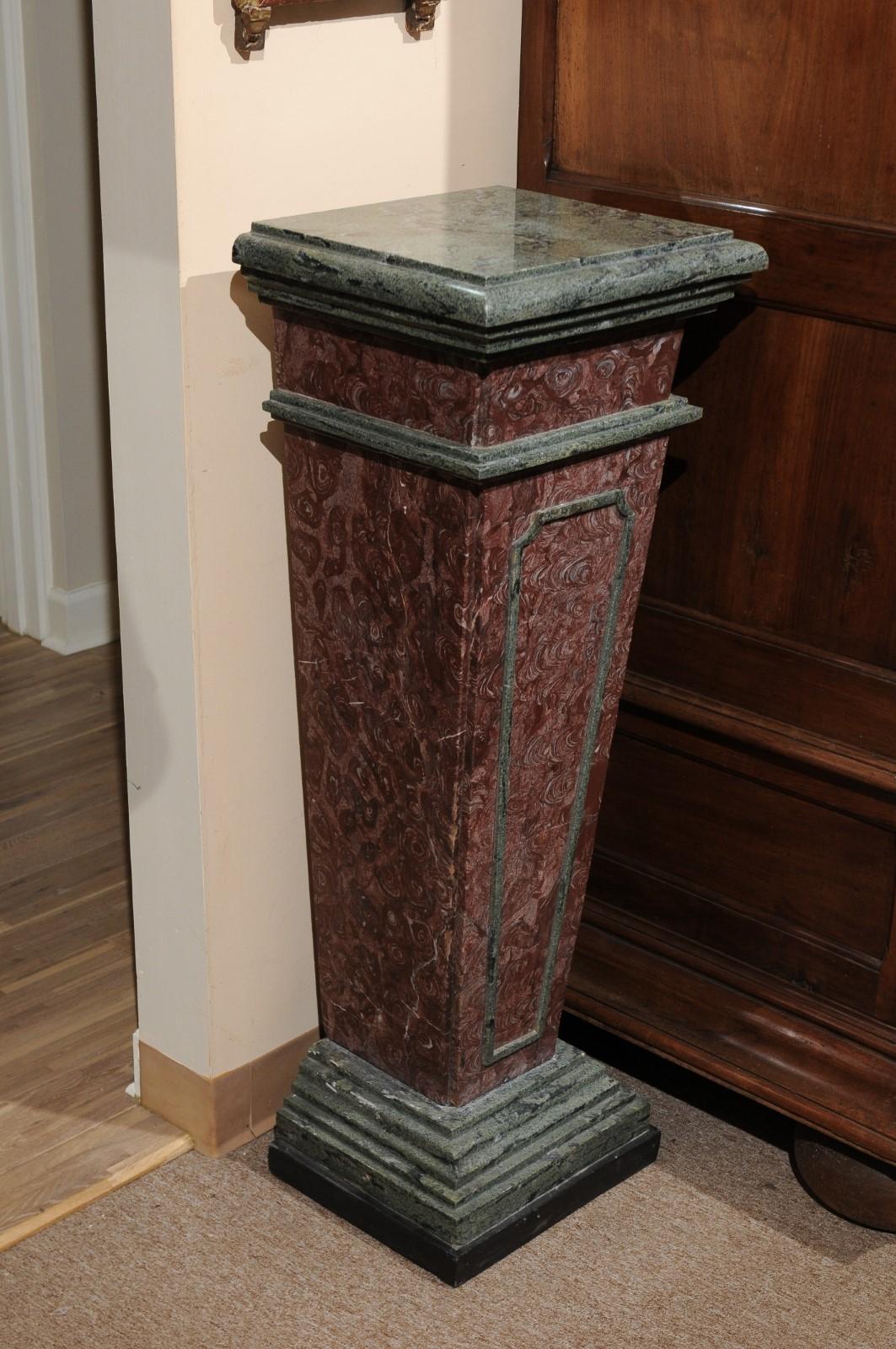 Pair of Neoclassical Style Red & Green Marble Pedestals, 19th Century, Italy 5