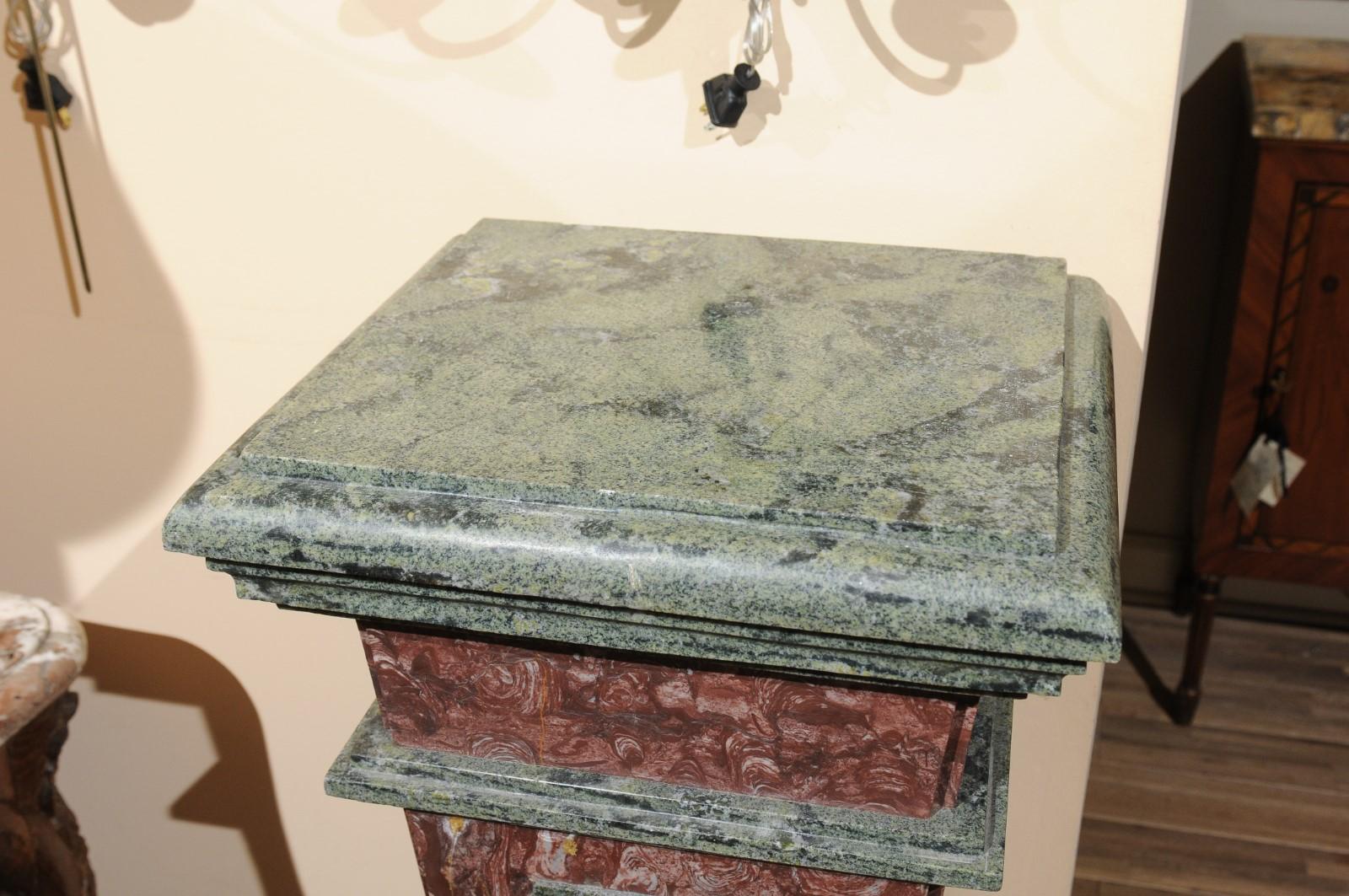 Pair of Neoclassical Style Red & Green Marble Pedestals, 19th Century, Italy 6