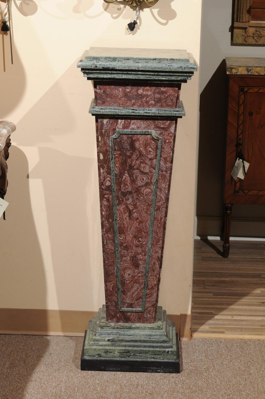 Pair of Neoclassical Style Red & Green Marble Pedestals, 19th Century, Italy 11