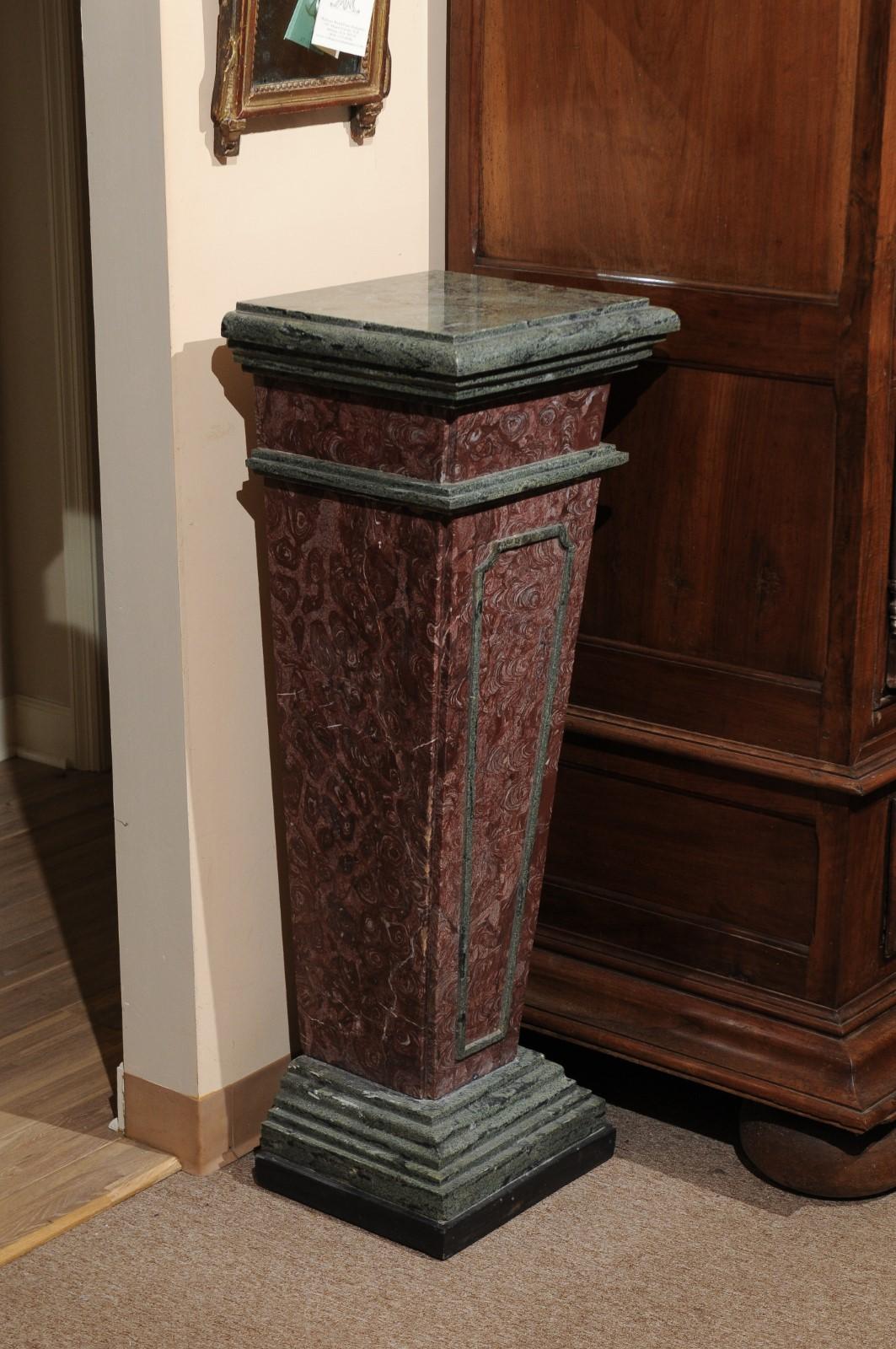 Italian Pair of Neoclassical Style Red & Green Marble Pedestals, 19th Century, Italy