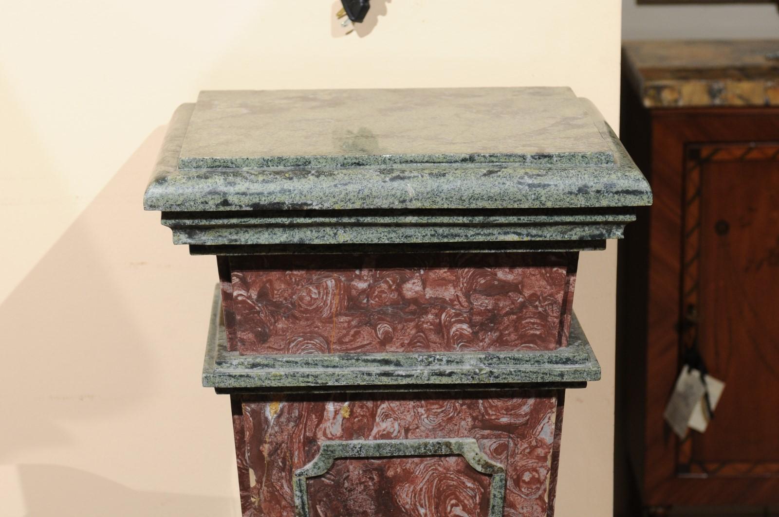 Pair of Neoclassical Style Red & Green Marble Pedestals, 19th Century, Italy In Good Condition In Atlanta, GA