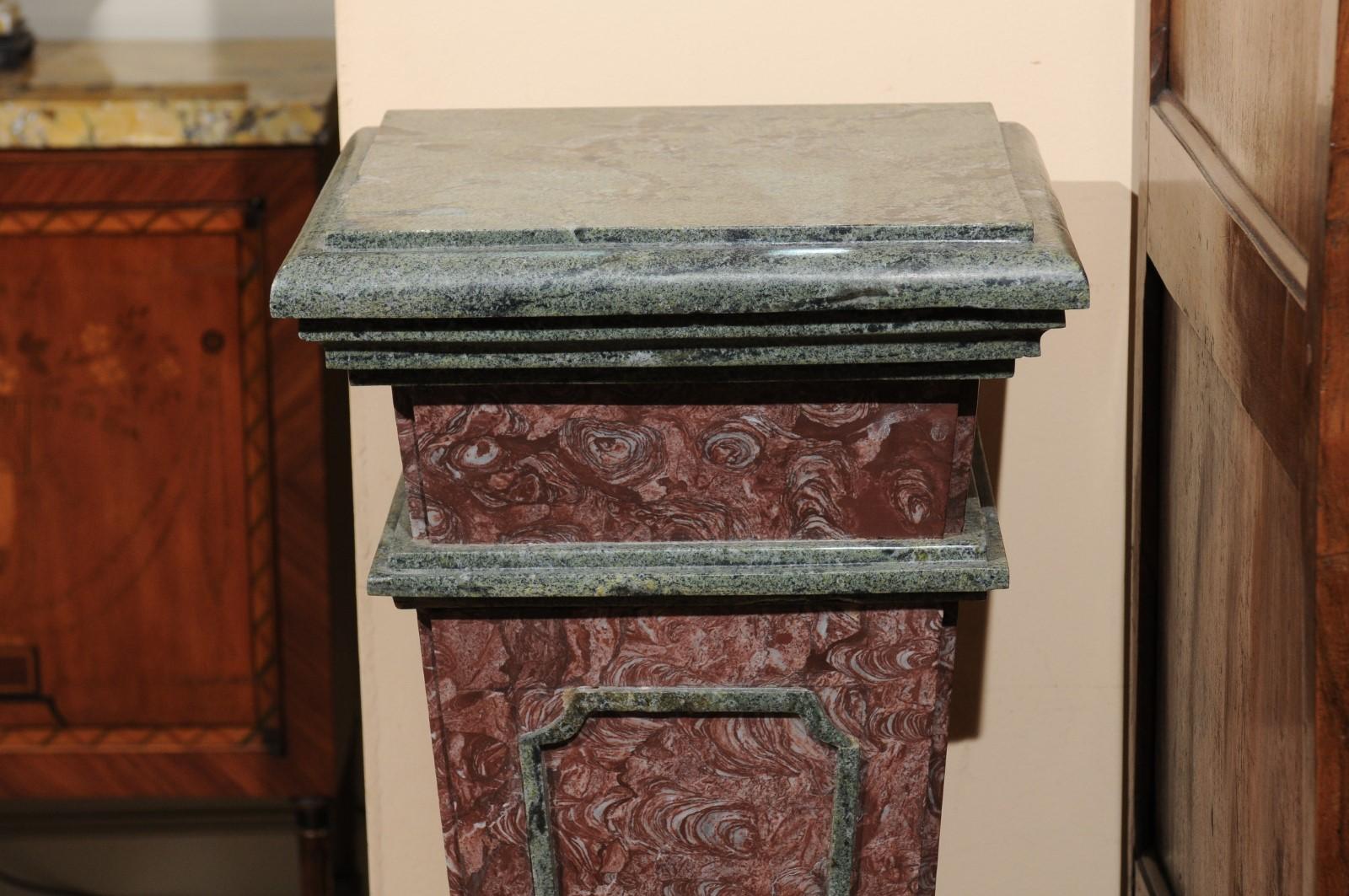 Pair of Neoclassical Style Red & Green Marble Pedestals, 19th Century, Italy 2