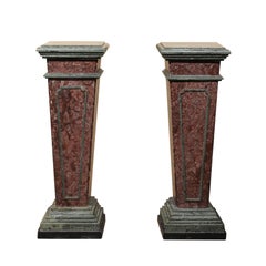 Pair of Neoclassical Style Red & Green Marble Pedestals, 19th Century, Italy