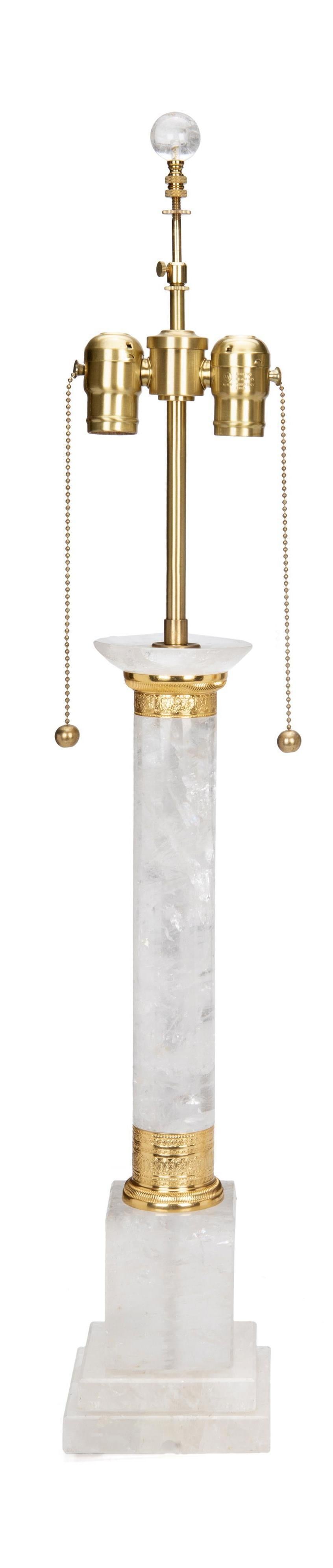 Pair of Neoclassical Style Rock Crystal and Ormolu Lamps For Sale 3