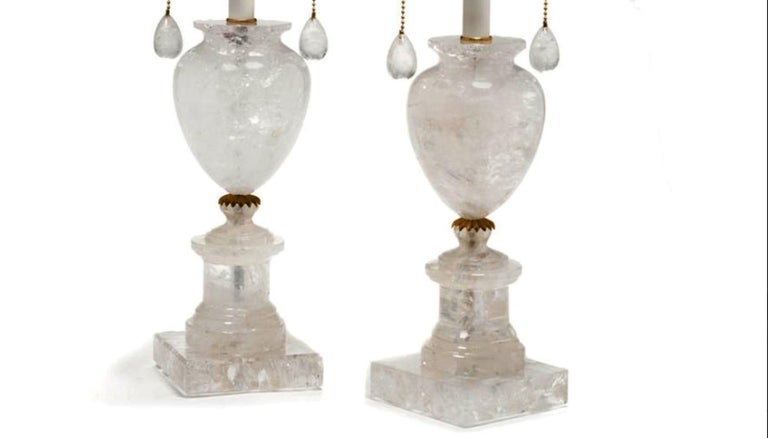 American Pair of Neoclassical Style Rock Crystal Urn-Form Lamps For Sale