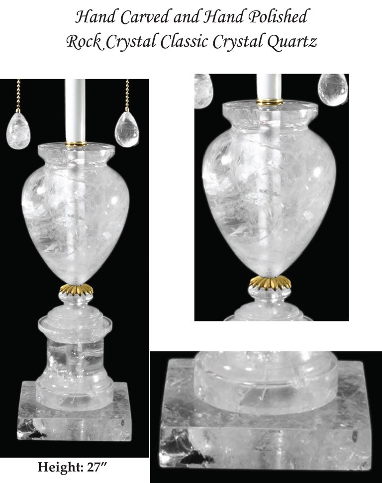 Contemporary Pair of Neoclassical Style Rock Crystal Urn-Form Lamps For Sale