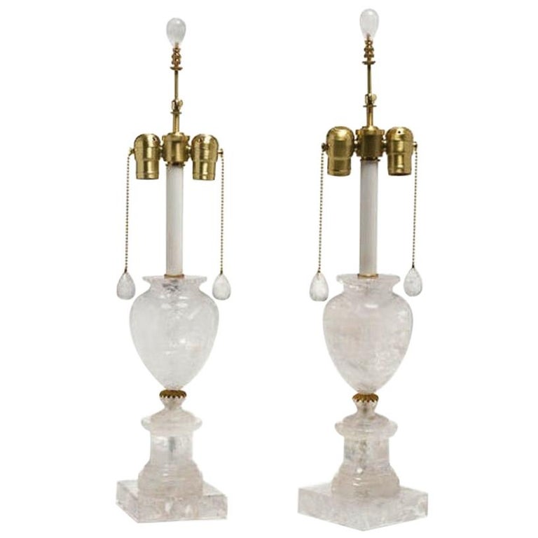 Pair of Neoclassical Style Rock Crystal Urn-Form Lamps For Sale