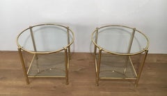 Pair of Neoclassical Style Round Brass Side Tables