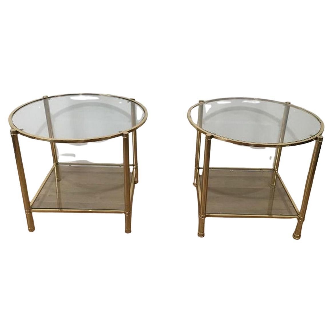Pair of Neoclassical Style Round Brass Side Tables