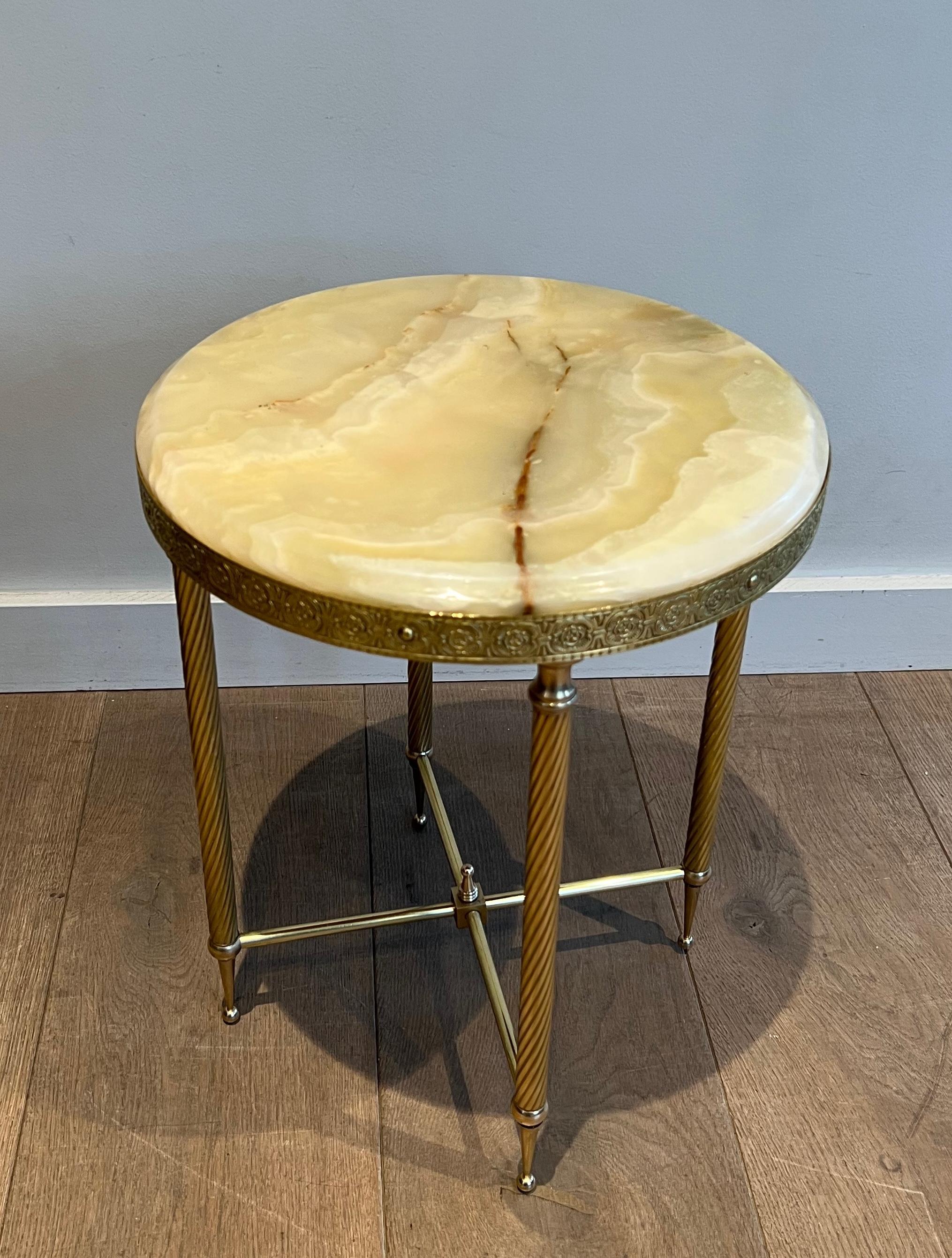 Pair of Neoclassical Style Round Brass Side Tables with Onyx Tops 10