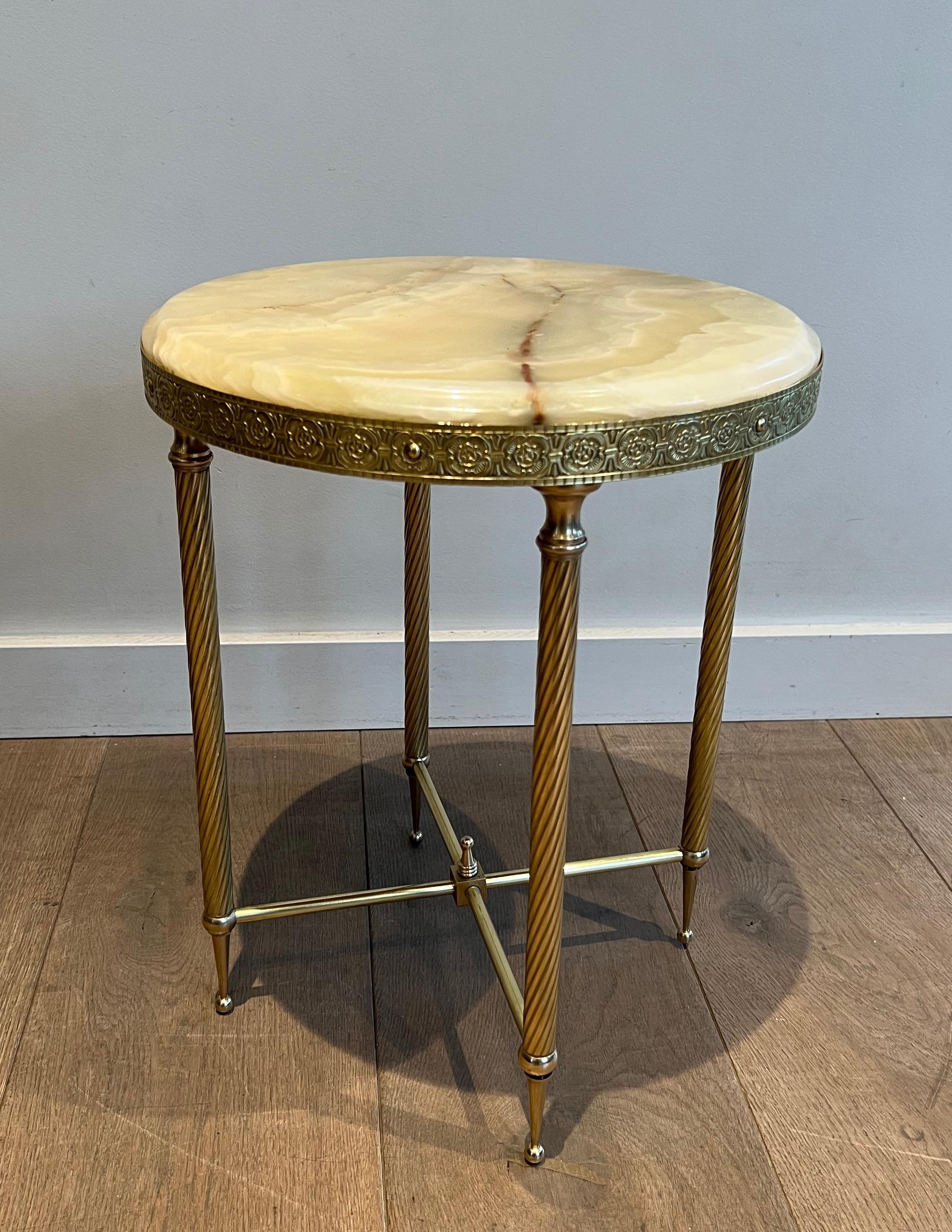 Pair of Neoclassical Style Round Brass Side Tables with Onyx Tops 11