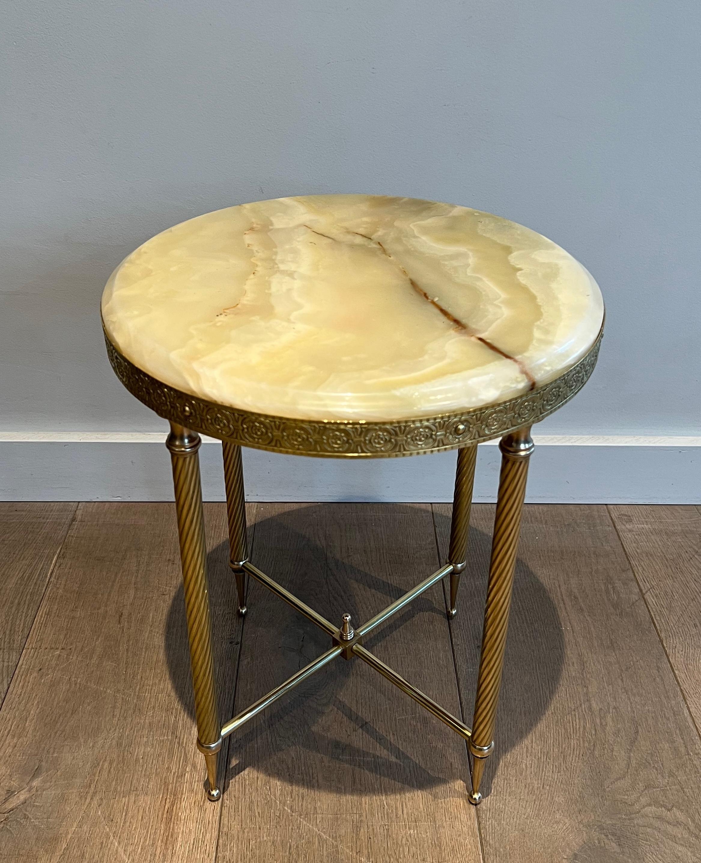 Pair of Neoclassical Style Round Brass Side Tables with Onyx Tops 12