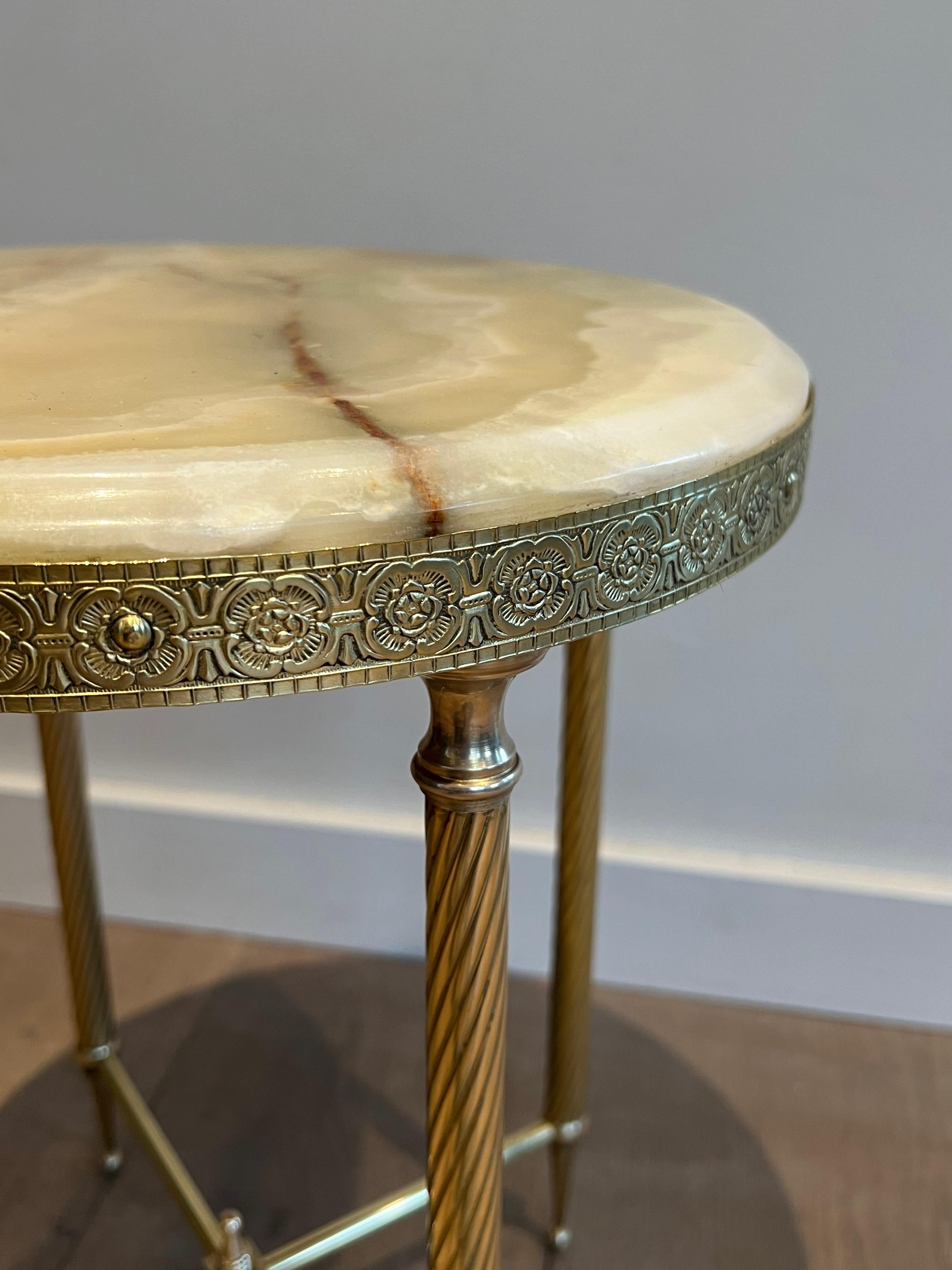 Pair of Neoclassical Style Round Brass Side Tables with Onyx Tops 2