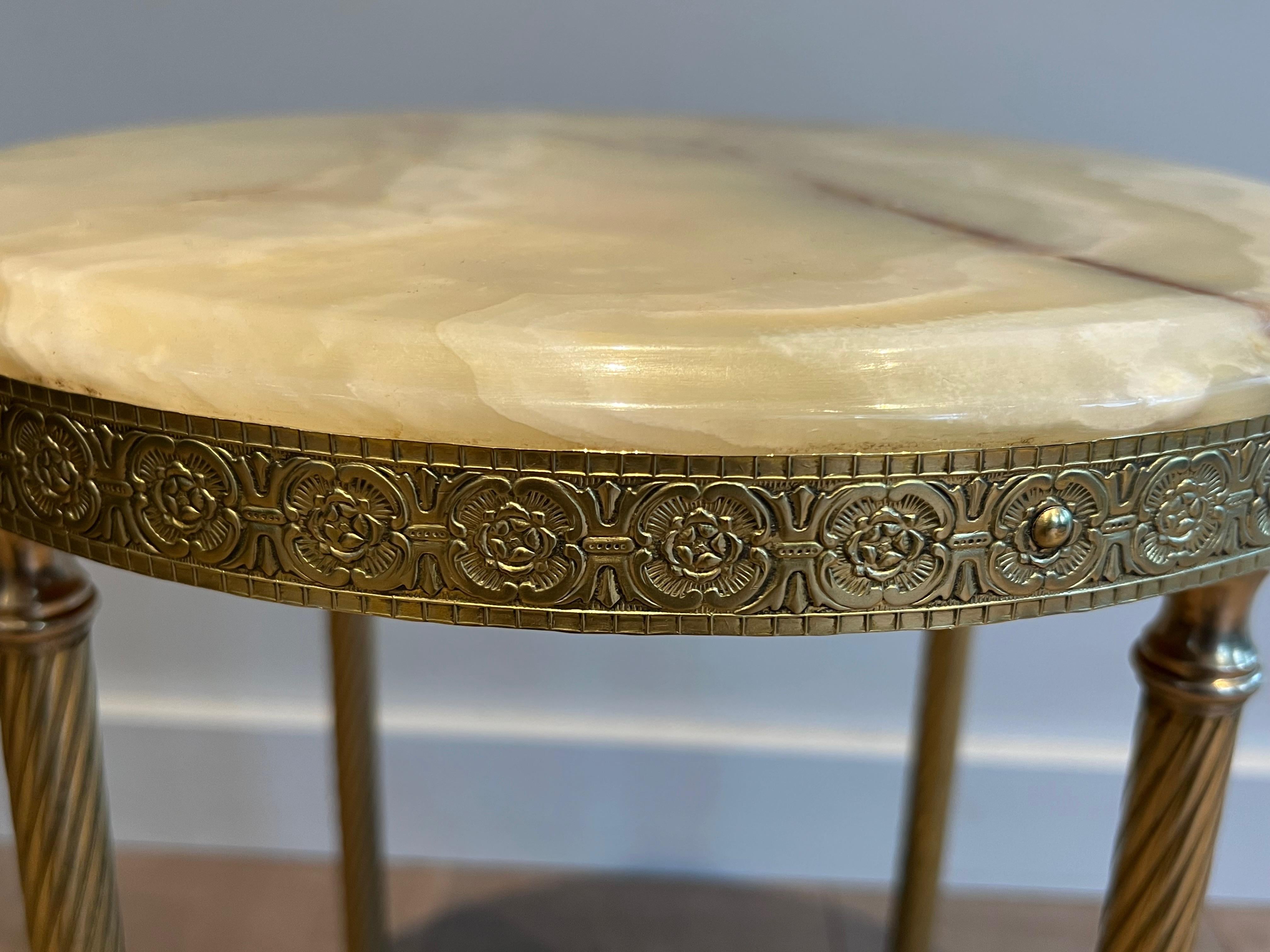Pair of Neoclassical Style Round Brass Side Tables with Onyx Tops 3