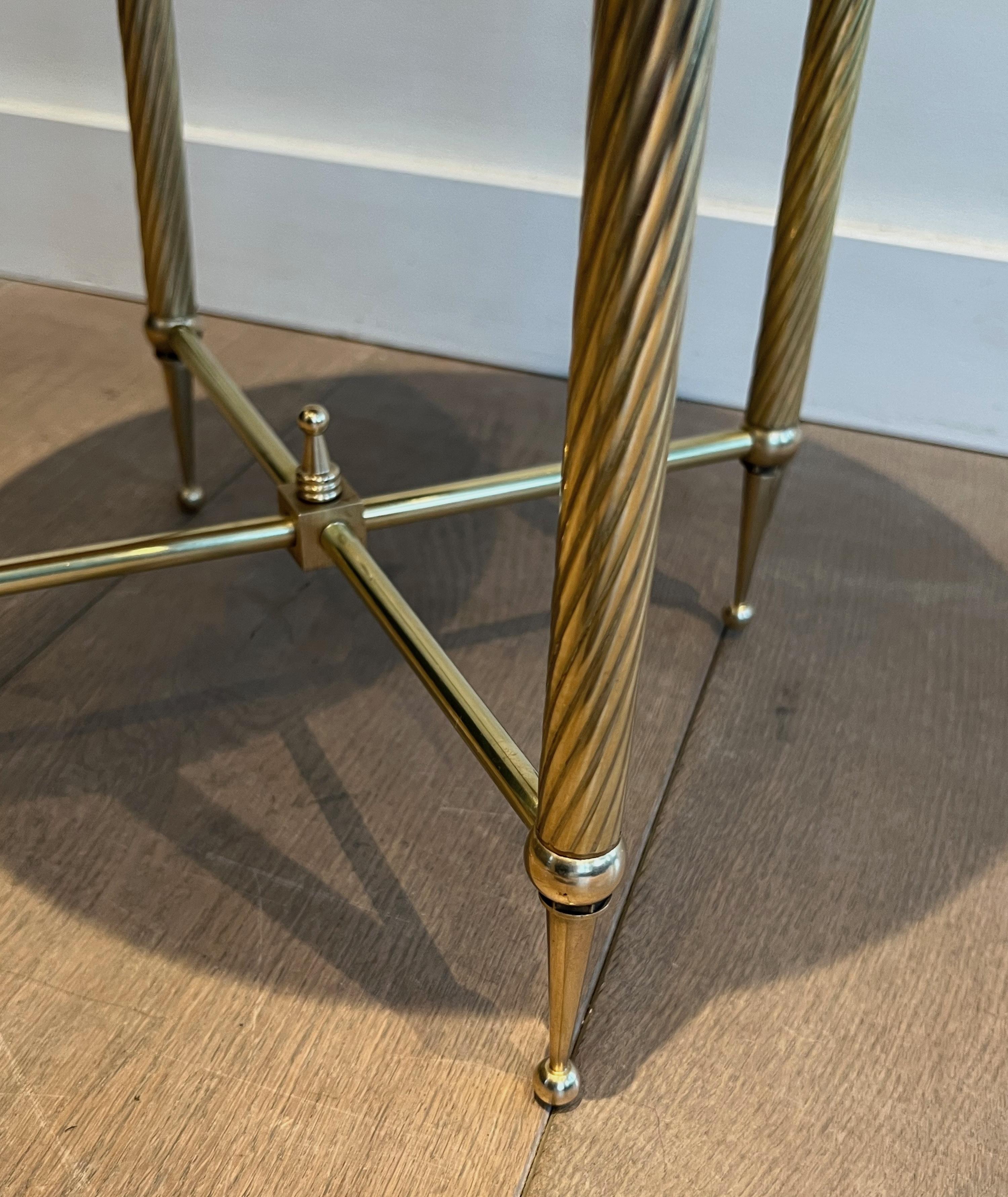 Pair of Neoclassical Style Round Brass Side Tables with Onyx Tops 4