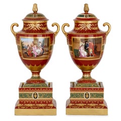 Pair of Neoclassical Style Royal Vienna Porcelain Vases