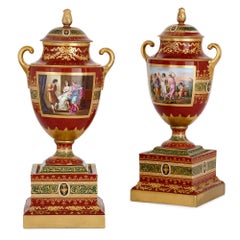 Pair of Neoclassical Style Royal Vienna Porcelain Vases