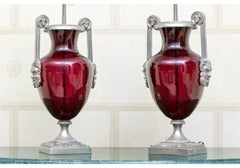 Pair Of Neoclassical Style Ruby Red Urn Form Lamps