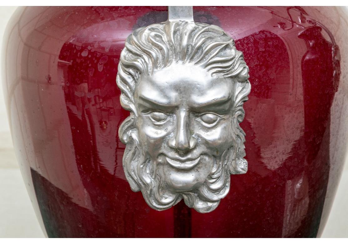 20th Century Pair Of Neoclassical Style Ruby Red Urn Form Lamps For Sale