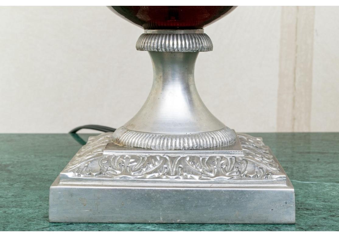 Pair Of Neoclassical Style Ruby Red Urn Form Lamps For Sale 2