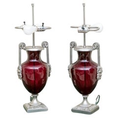 Pair Of Neoclassical Style Ruby Red Urn Form Lamps