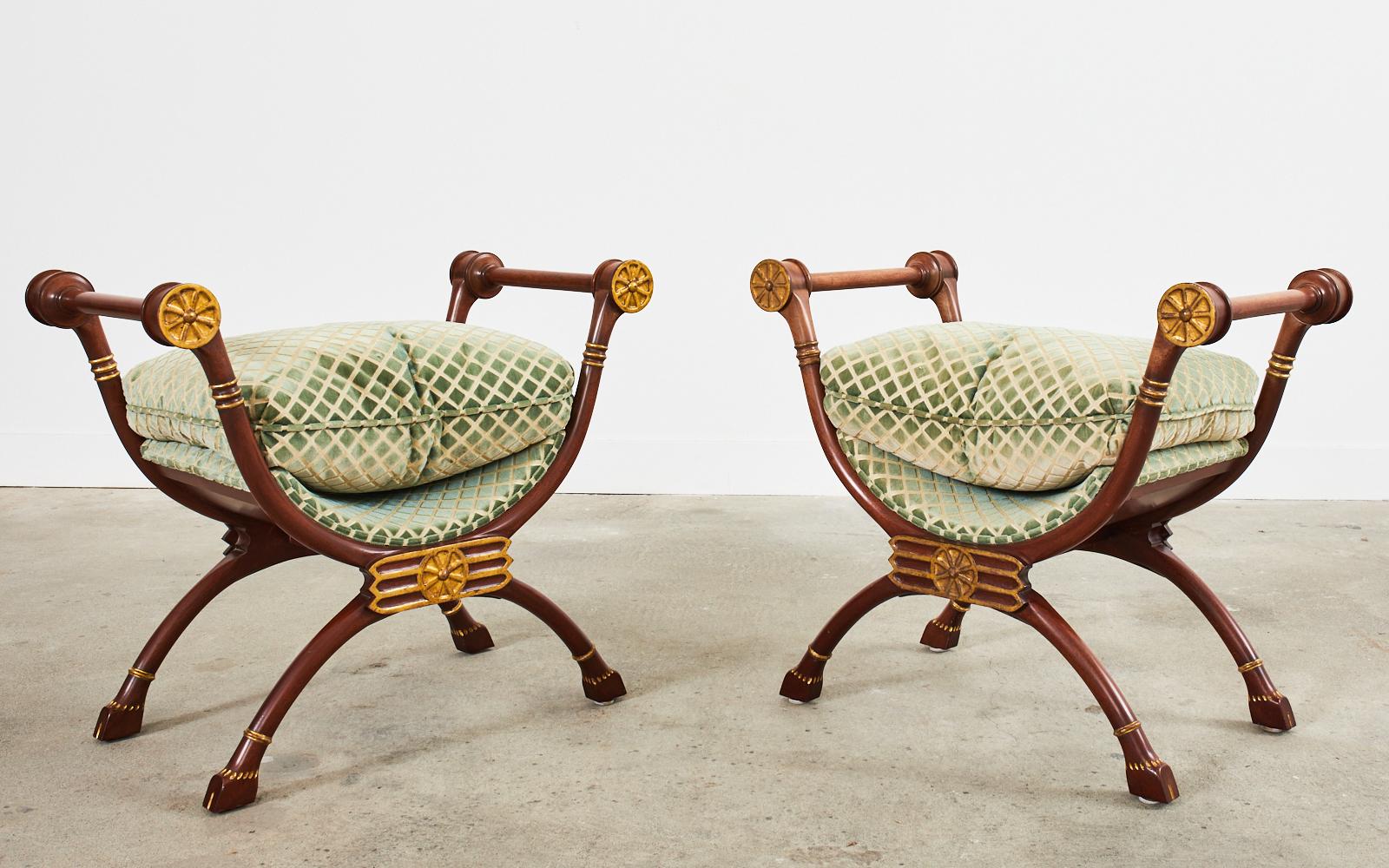 American Pair of Neoclassical Style Savonarola Benches with Curule Legs