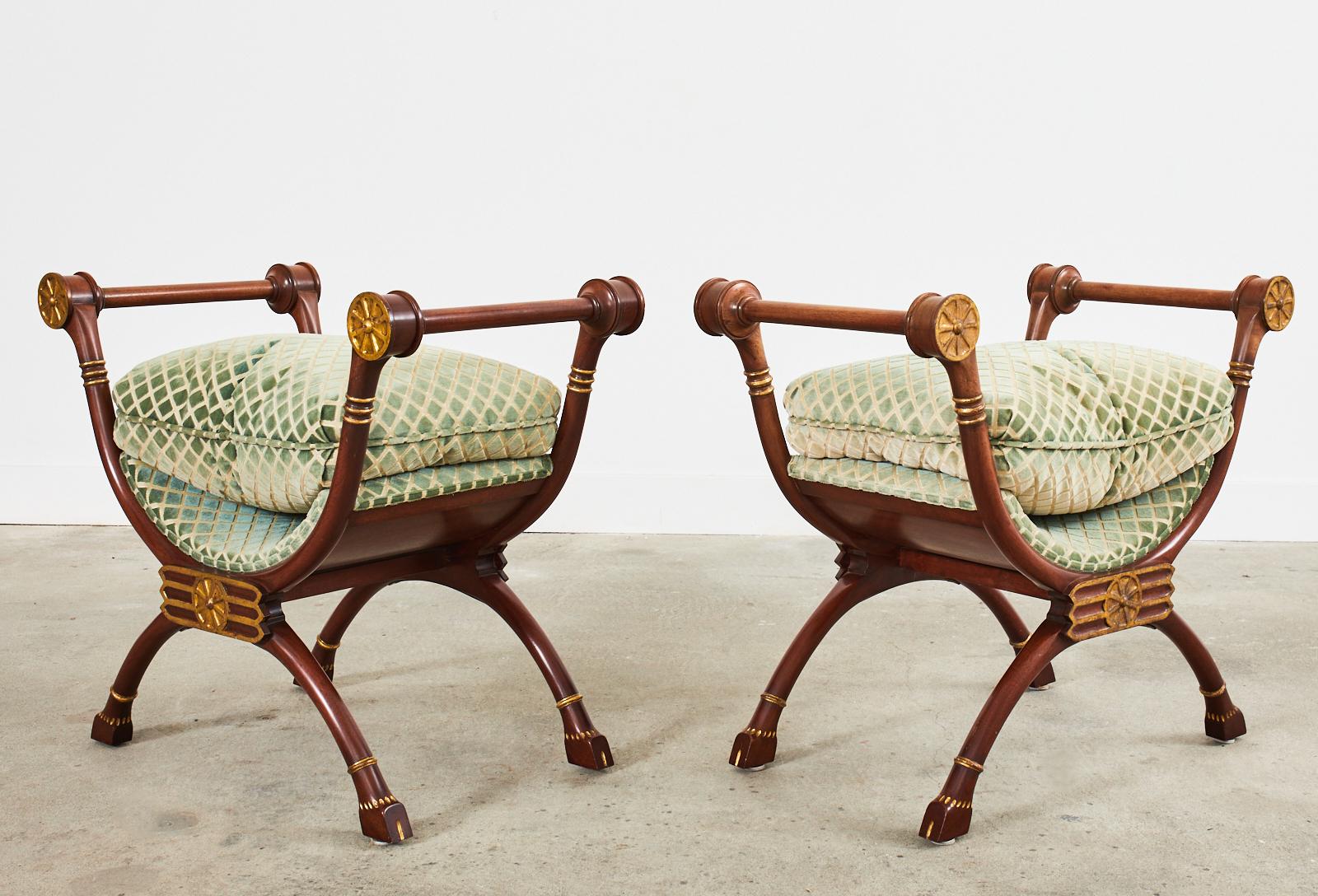 Hand-Crafted Pair of Neoclassical Style Savonarola Benches with Curule Legs