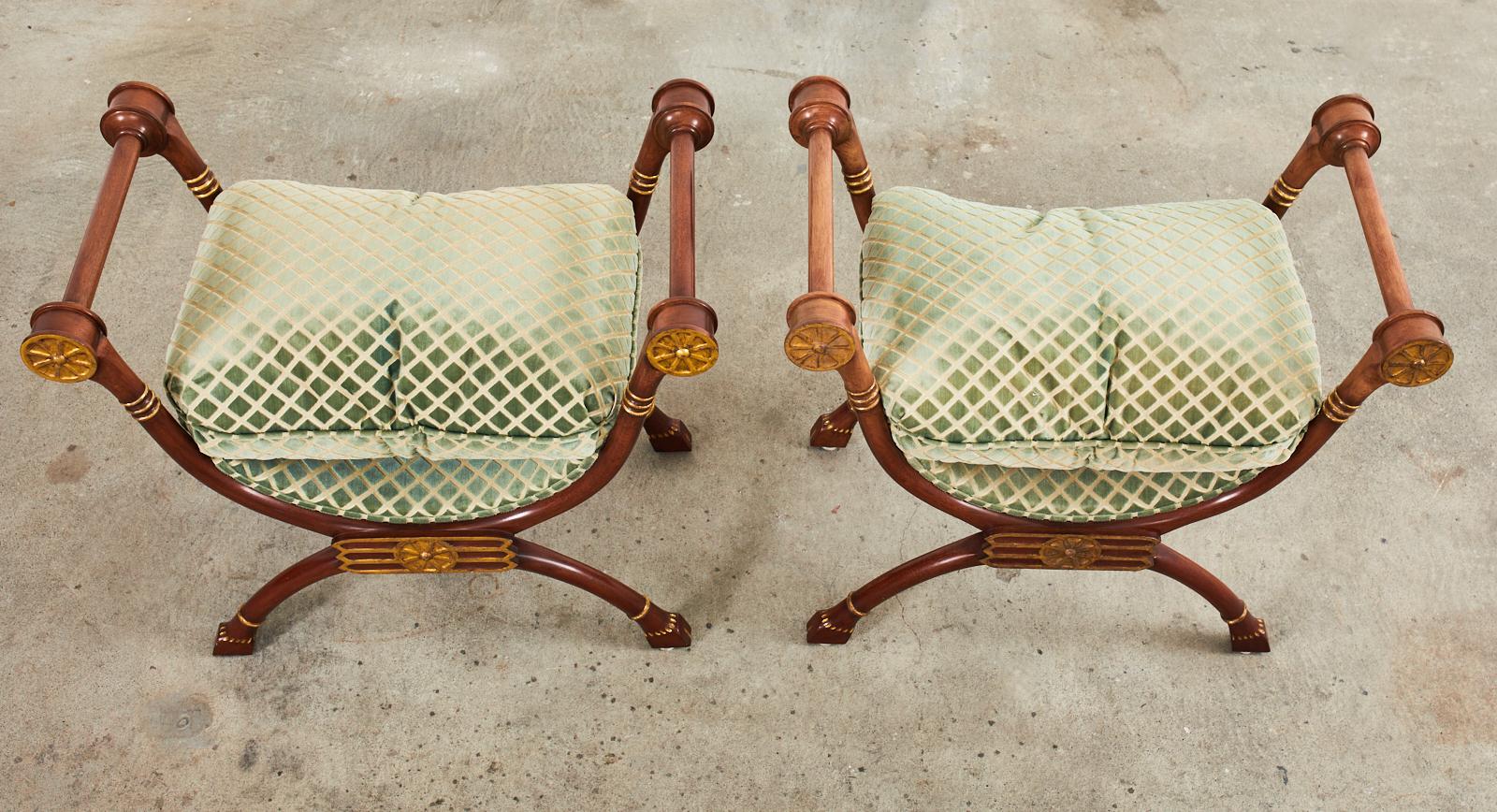 Pair of Neoclassical Style Savonarola Benches with Curule Legs In Good Condition In Rio Vista, CA