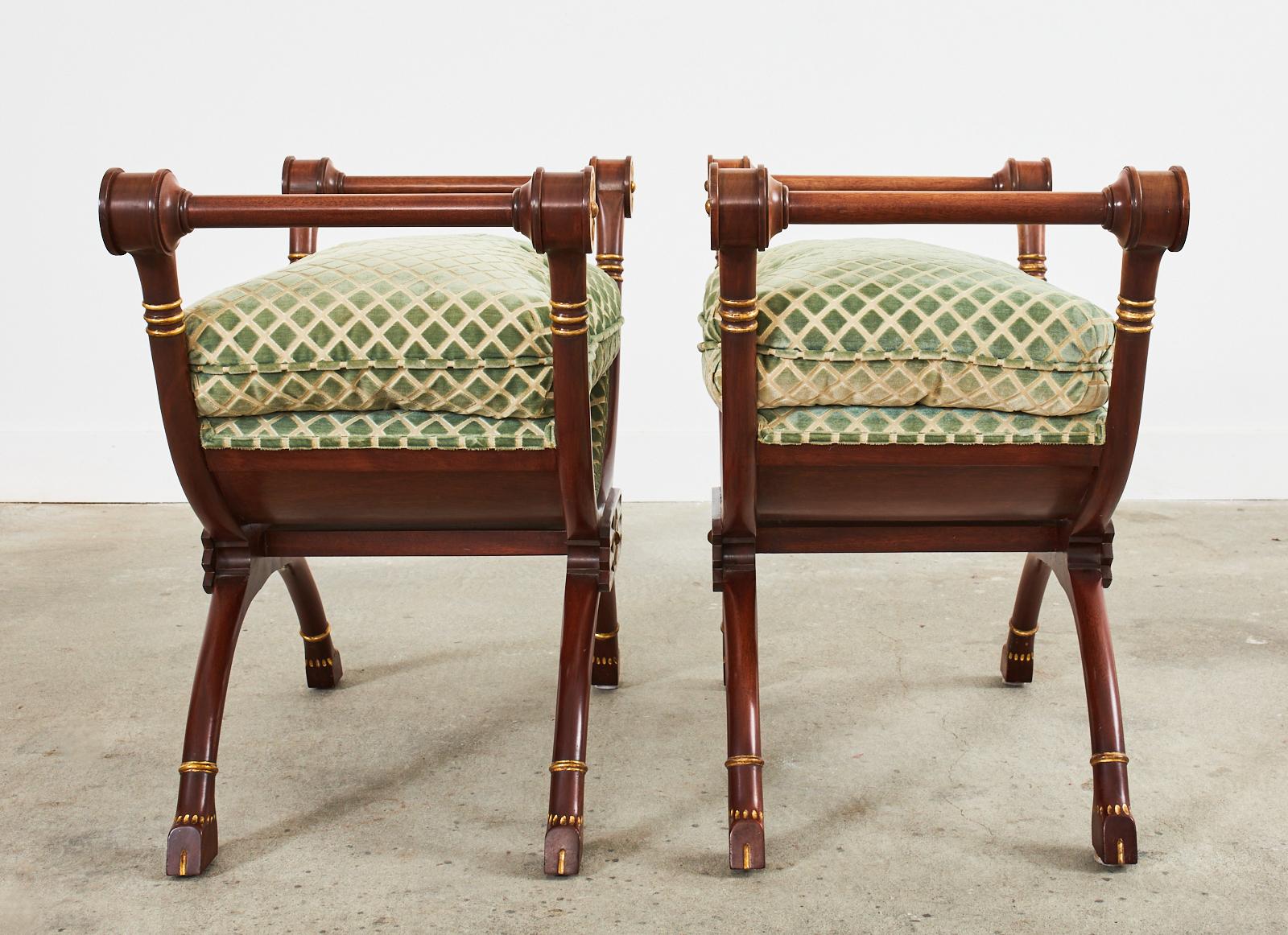 20th Century Pair of Neoclassical Style Savonarola Benches with Curule Legs