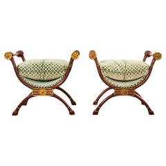 Pair of Neoclassical Style Savonarola Benches with Curule Legs