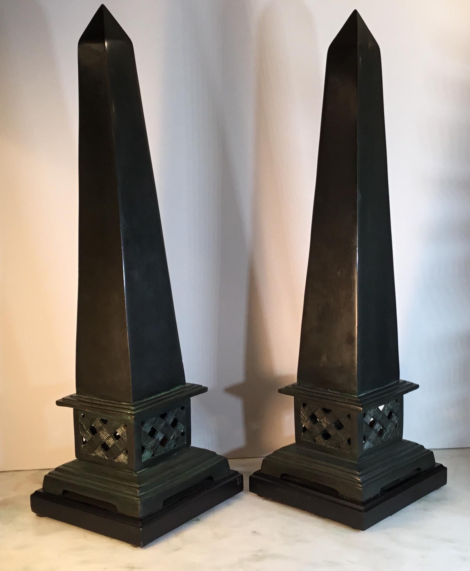 Pair of Neoclassical Style Solid Bronze Obelisk 7