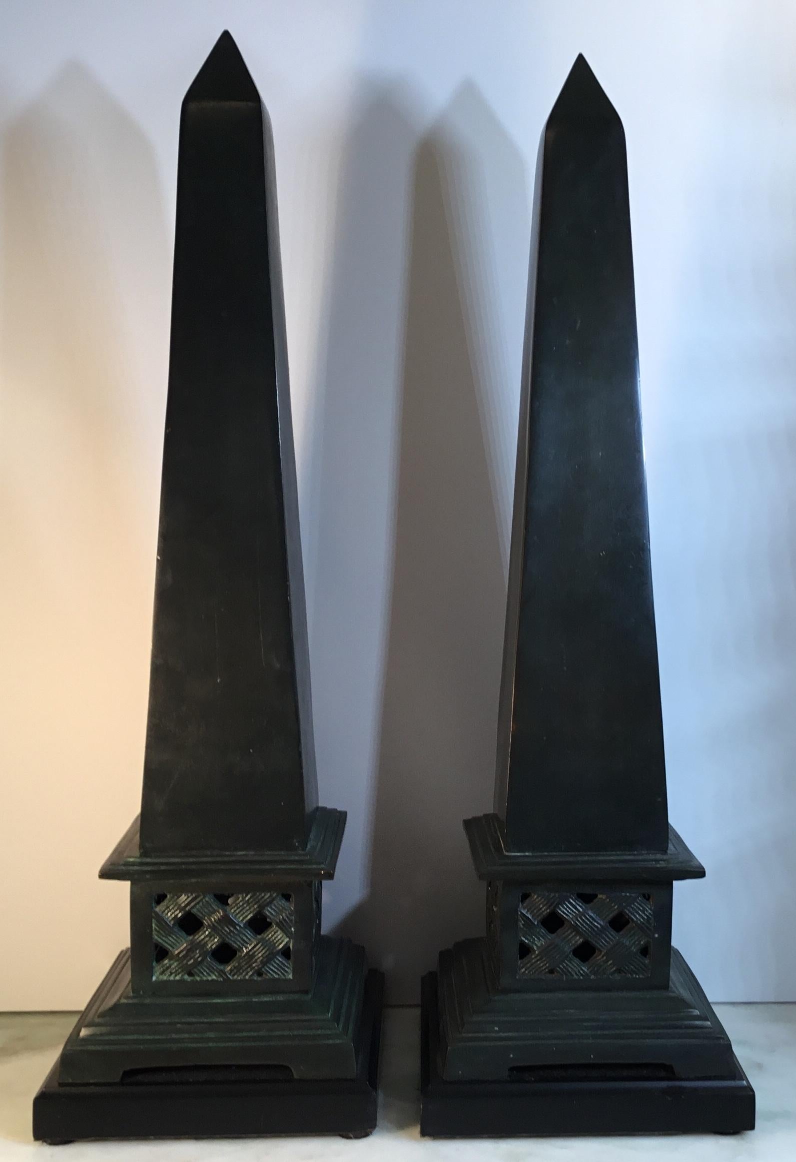 Pair of Neoclassical Style Solid Bronze Obelisk In Good Condition In Delray Beach, FL