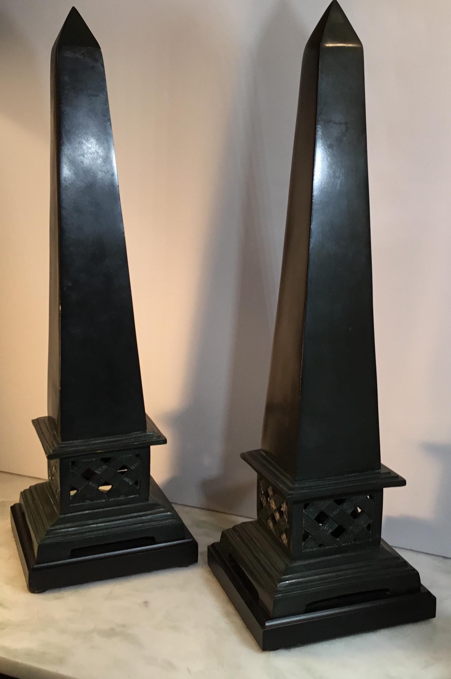 20th Century Pair of Neoclassical Style Solid Bronze Obelisk