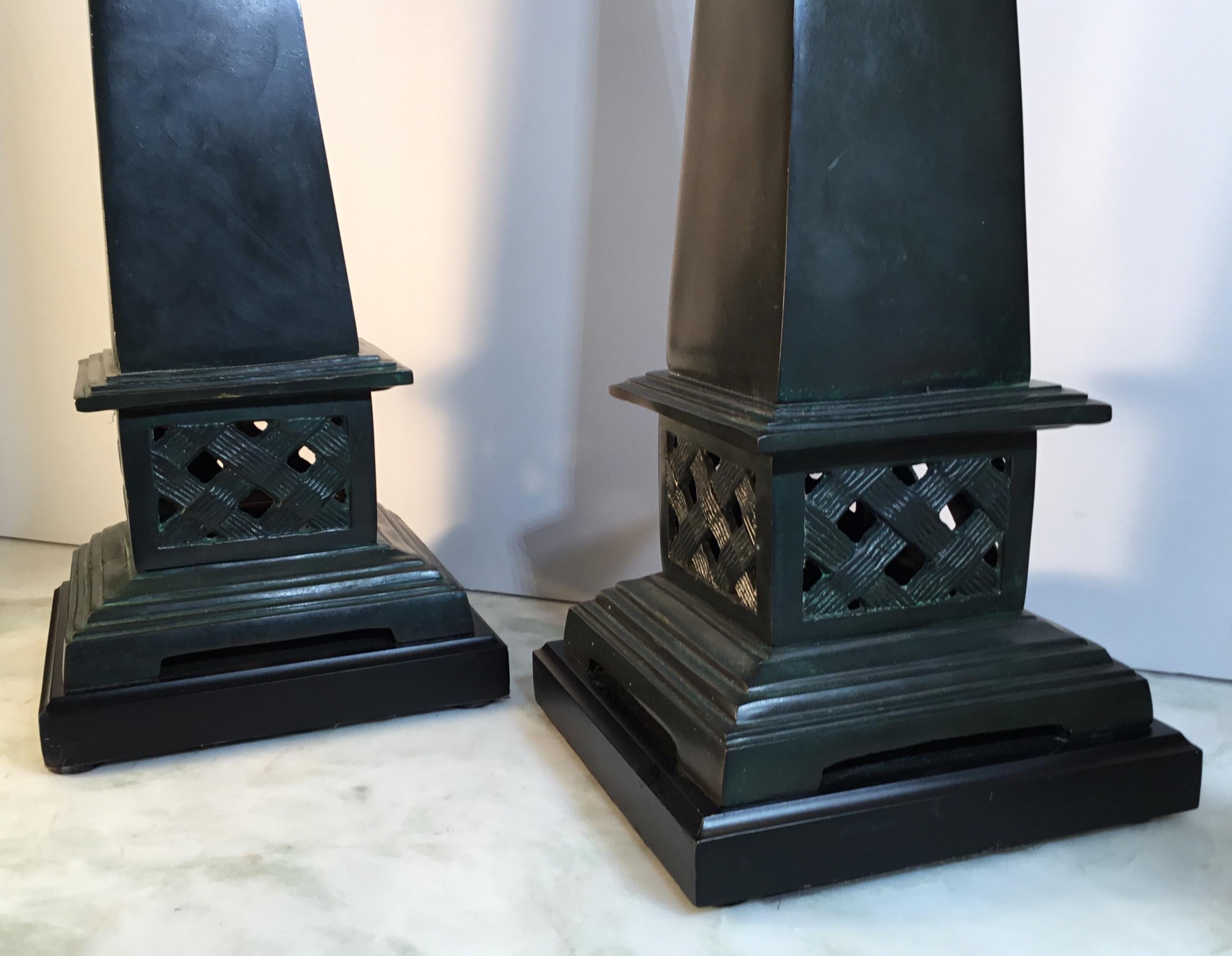 Brass Pair of Neoclassical Style Solid Bronze Obelisk