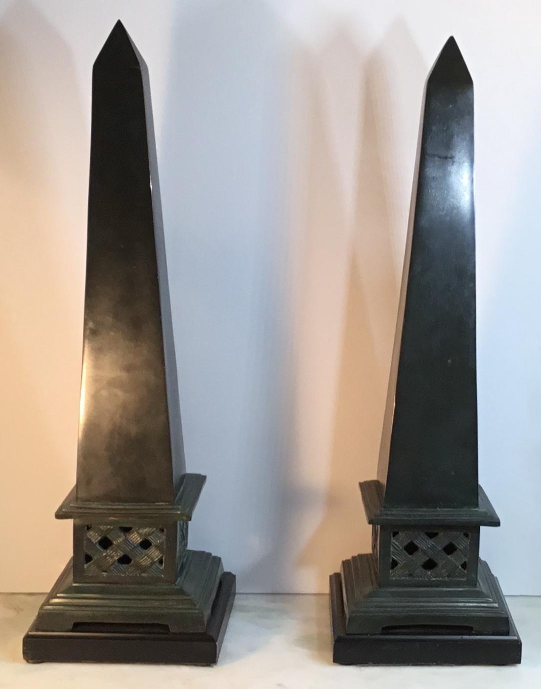 Pair of Neoclassical Style Solid Bronze Obelisk 1