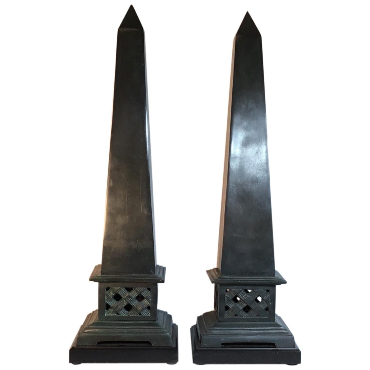 Pair of Neoclassical Style Solid Bronze Obelisk