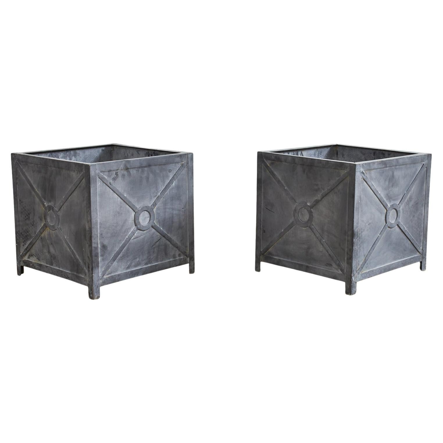 Pair of Neoclassical Style Square Zinc Garden Planters