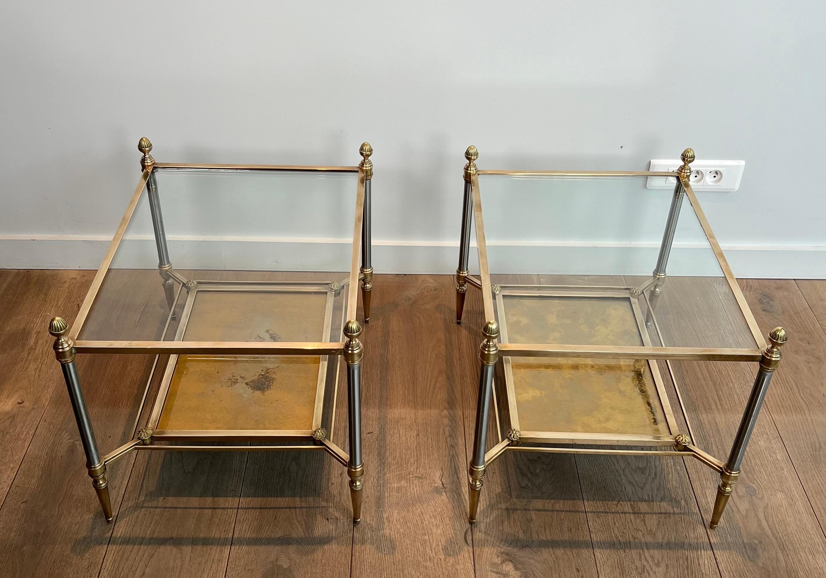 Pair of Neoclassical Style Steel and Brass Style Brass Side Tables by Maison Jan im Angebot 5