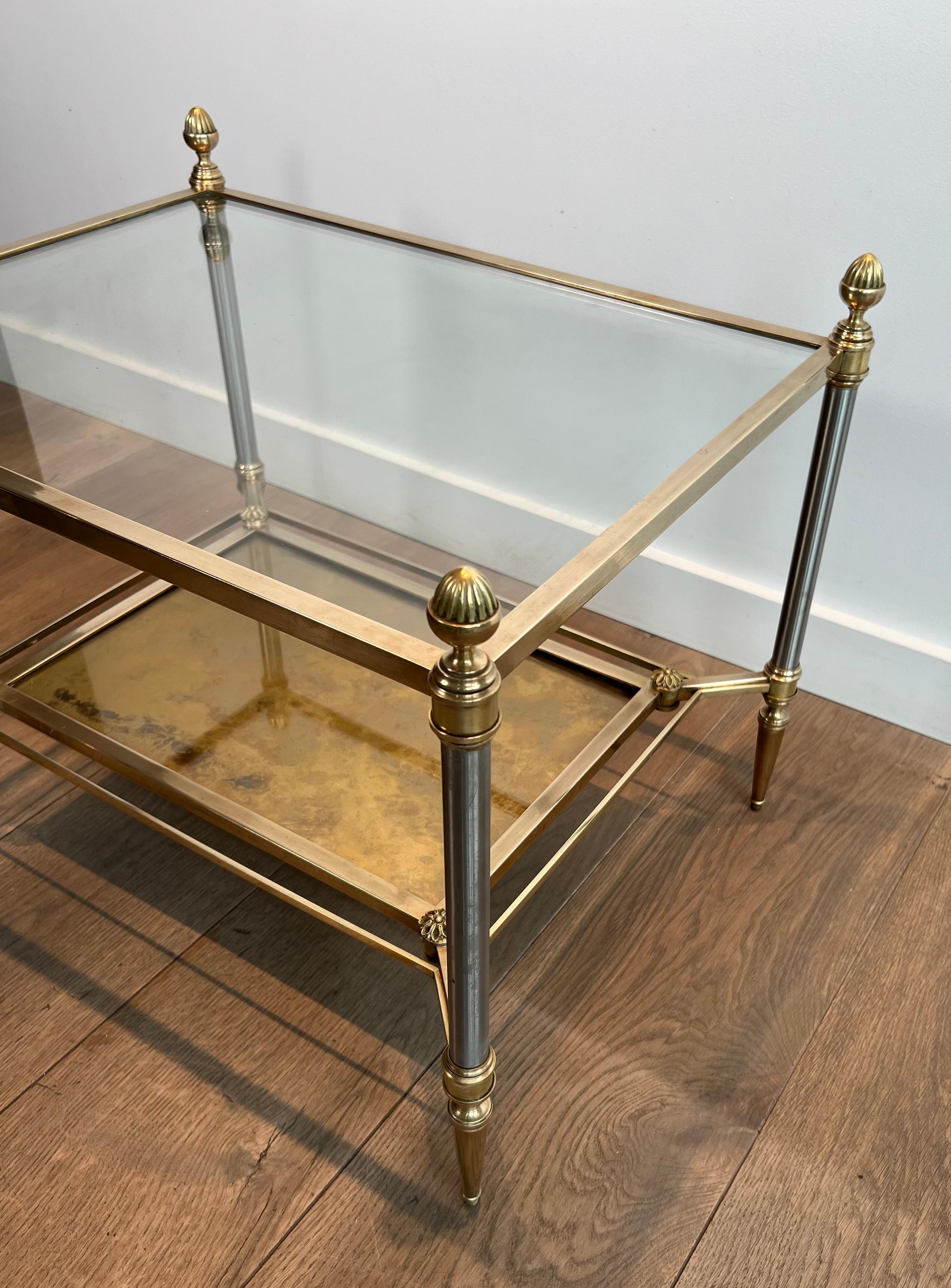 Pair of Neoclassical Style Steel and Brass Style Brass Side Tables by Maison Jan im Angebot 7
