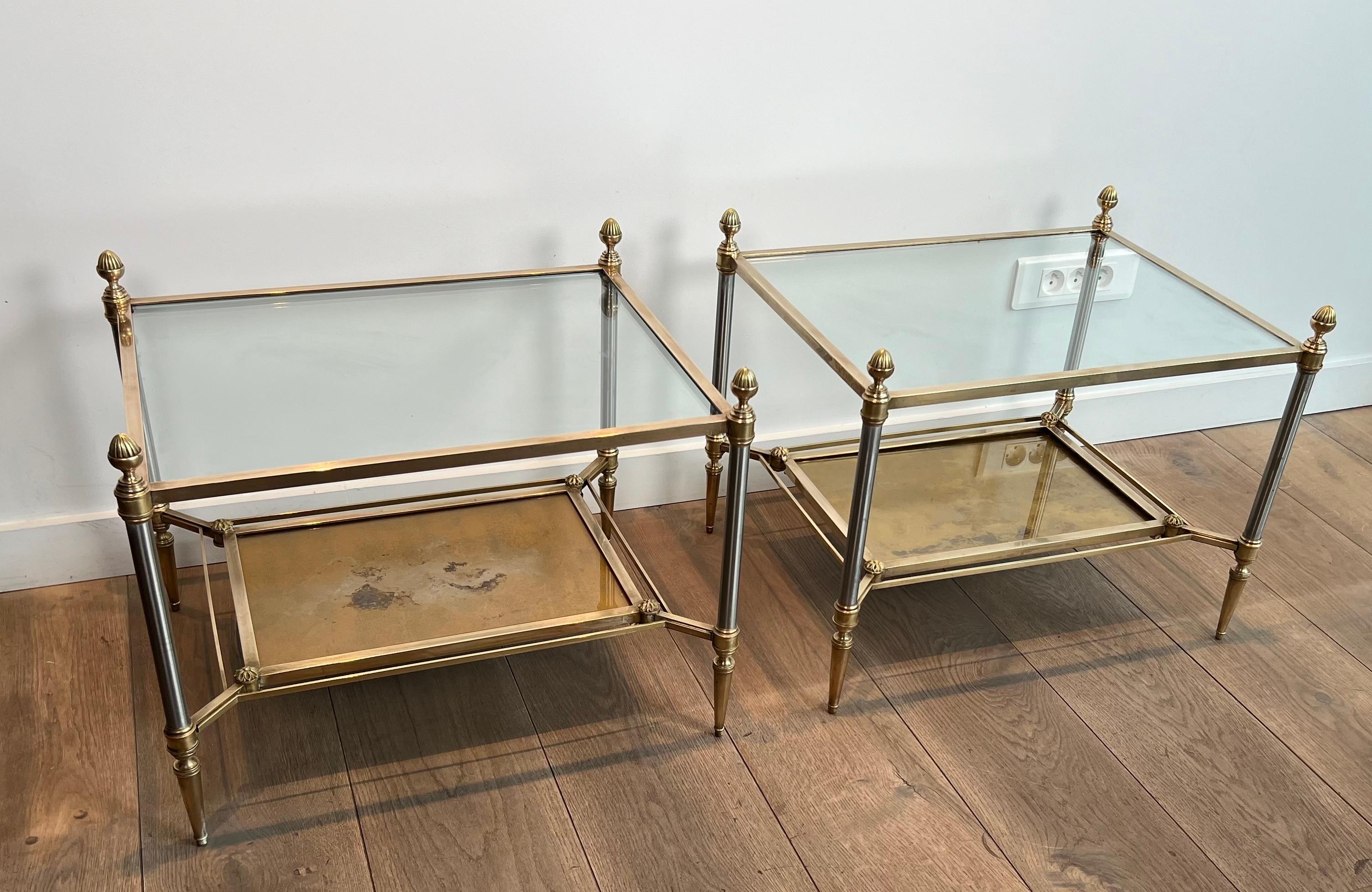 Pair of Neoclassical Style Steel and Brass Style Brass Side Tables by Maison Jan im Angebot 11