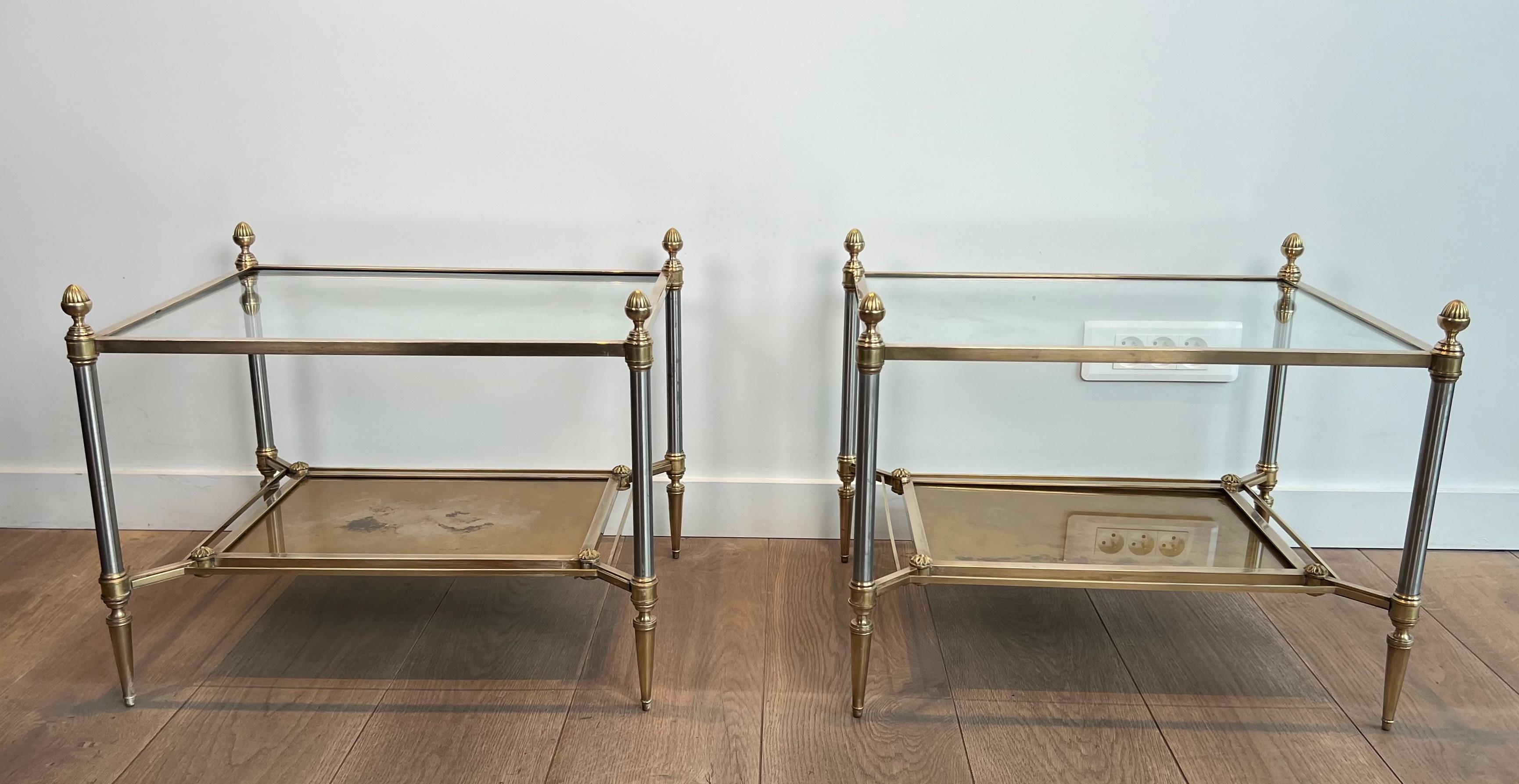 Pair of Neoclassical Style Steel and Brass Style Brass Side Tables by Maison Jan im Angebot 12