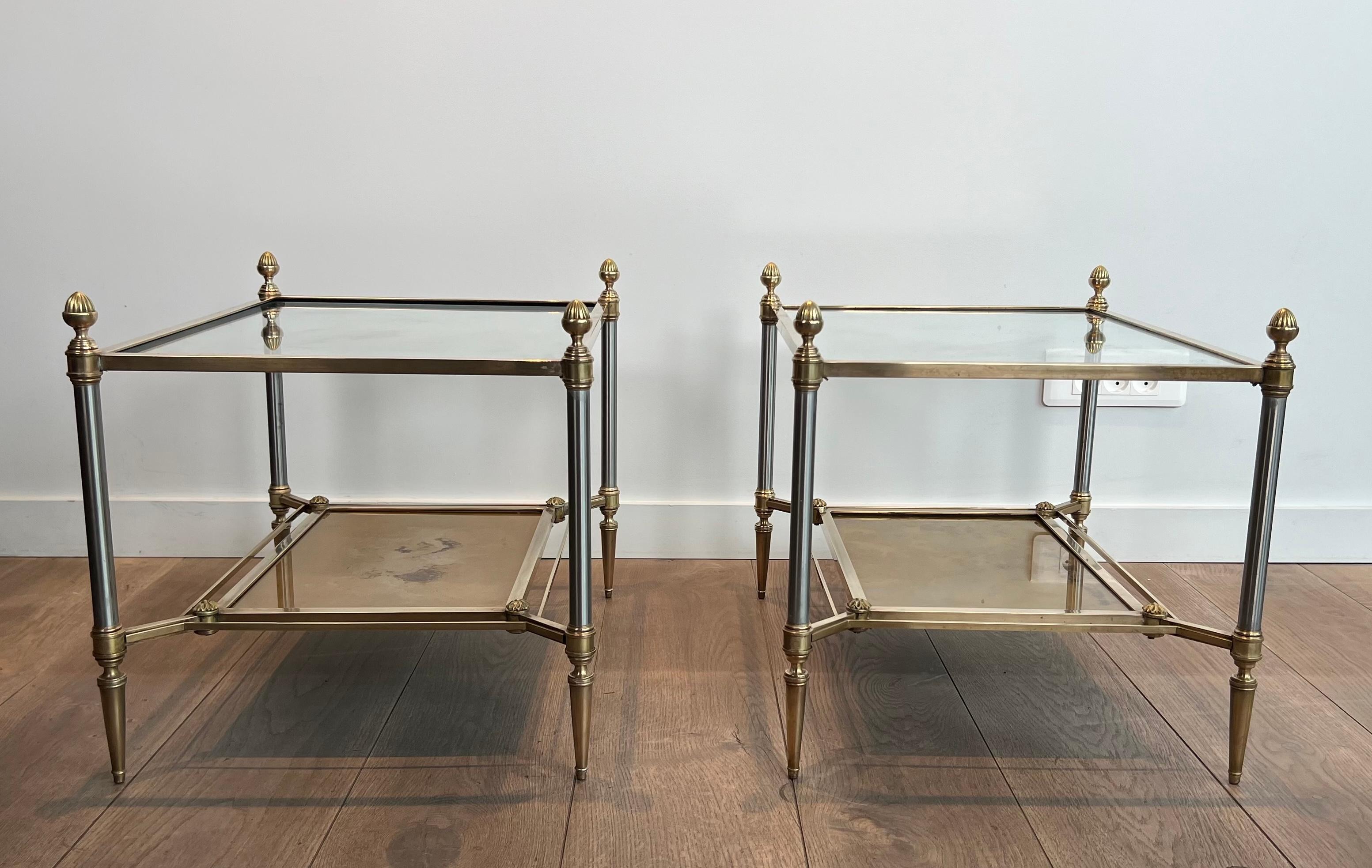 Pair of Neoclassical Style Steel and Brass Style Brass Side Tables by Maison Jan im Angebot 13
