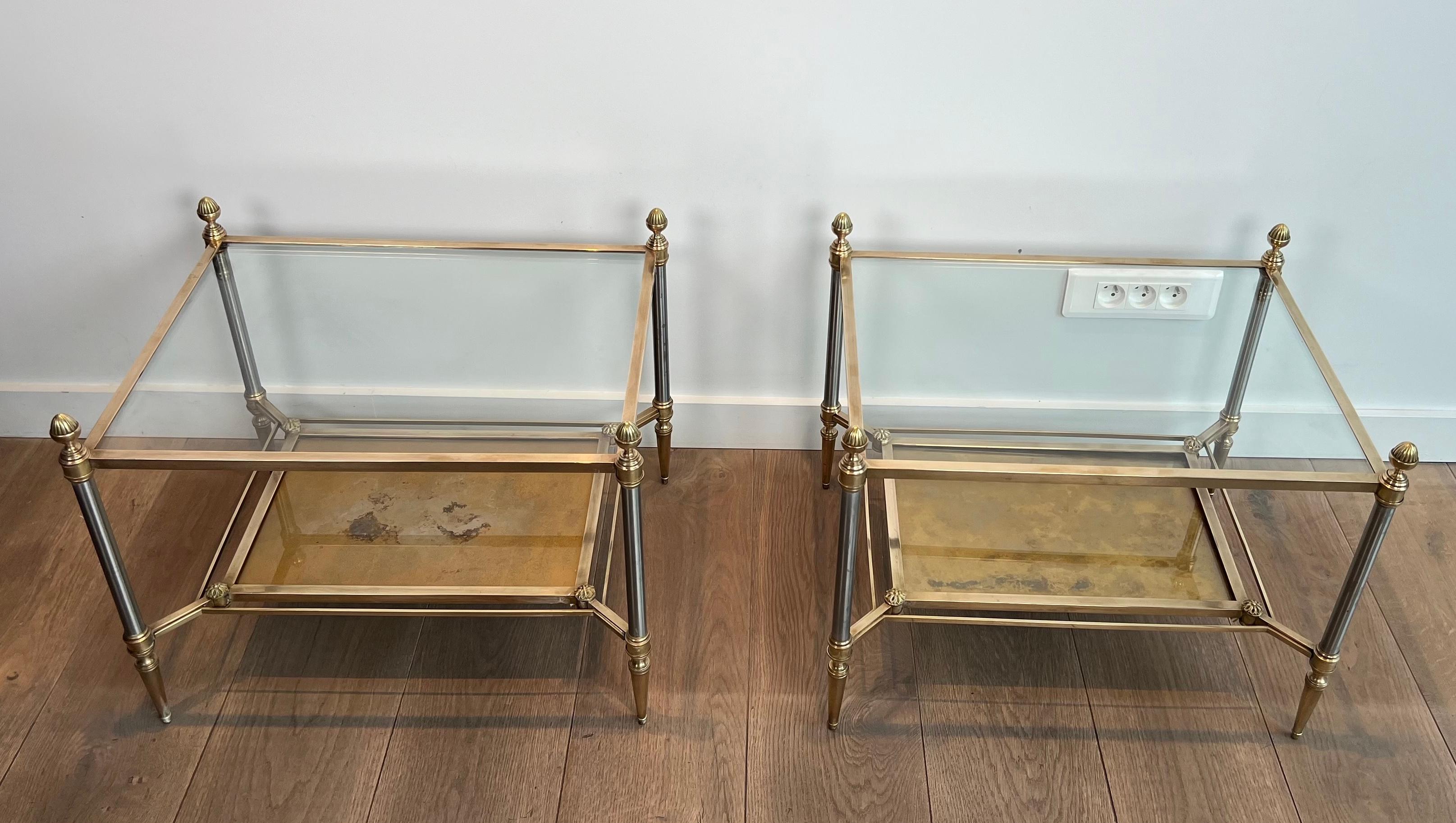Pair of Neoclassical Style Steel and Brass Style Brass Side Tables by Maison Jan (Neoklassisch) im Angebot
