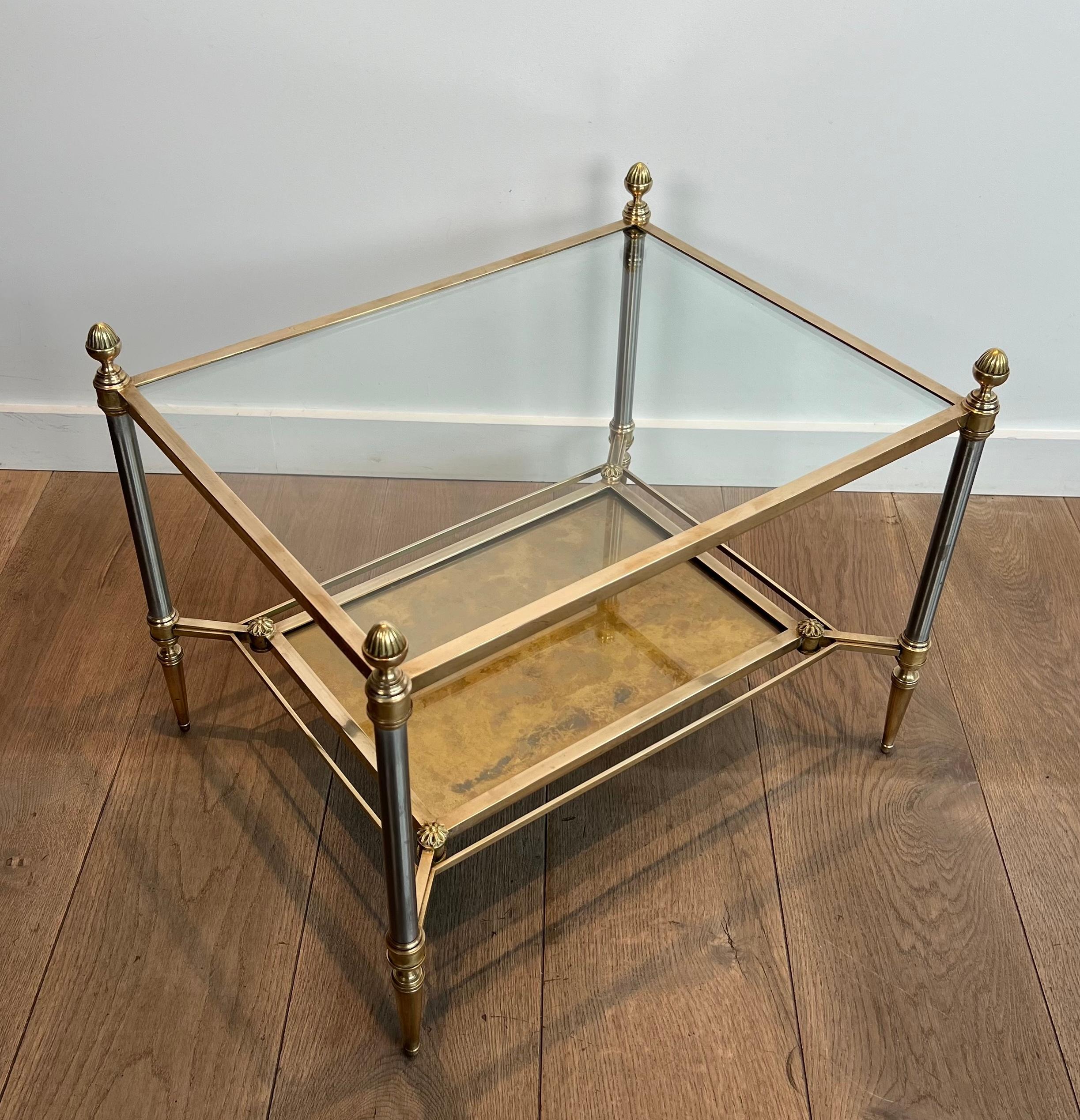 Pair of Neoclassical Style Steel and Brass Style Brass Side Tables by Maison Jan (Französisch) im Angebot
